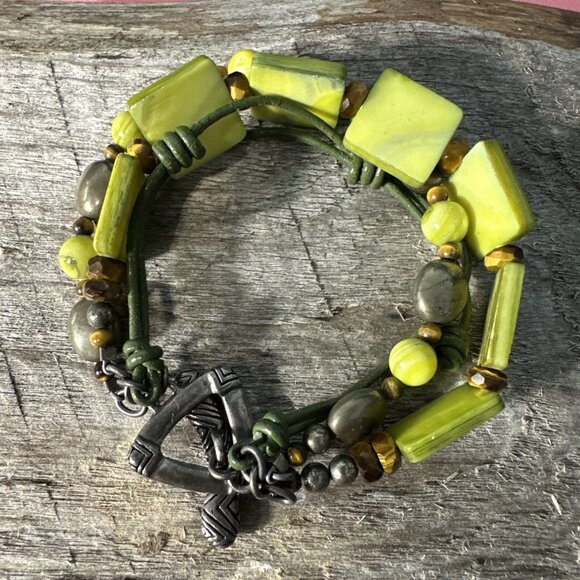 RETIRED Silpada Sterling Silver Bracelet Green MOP Pyrite Tiger Eye B1132 - Picture 1 of 13